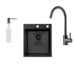 Fabiano 50x43 Black темная кухонная мойка cо смесителем и сифоном