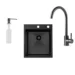 Fabiano 50x43 Black темная кухонная мойка cо смесителем и сифоном